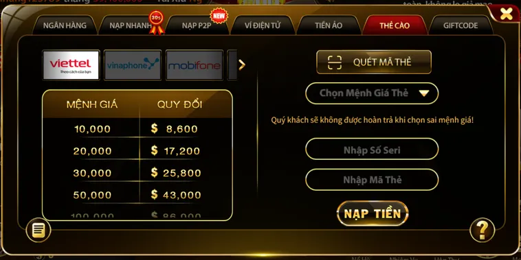 Nạp Tiền HitClub bằng thẻ cào tiện lợi an toàn - hỗ trợ mọi nhà mạng.