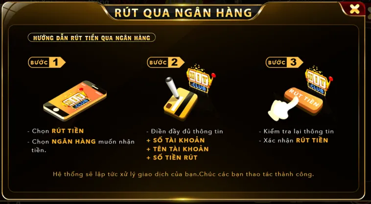Rút Tiền HitClub qua tài khoản ngân hàng chỉ với 3 bước đơn giản.